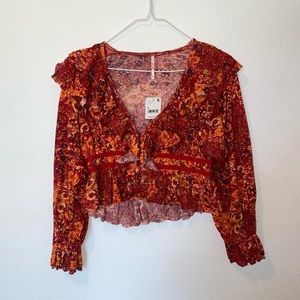 nwt red & orange floral free people top/ free people blouse